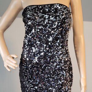 Sexy Women Silver/Black Sequin Strapless Mini Club Party Cocktail Dress Small